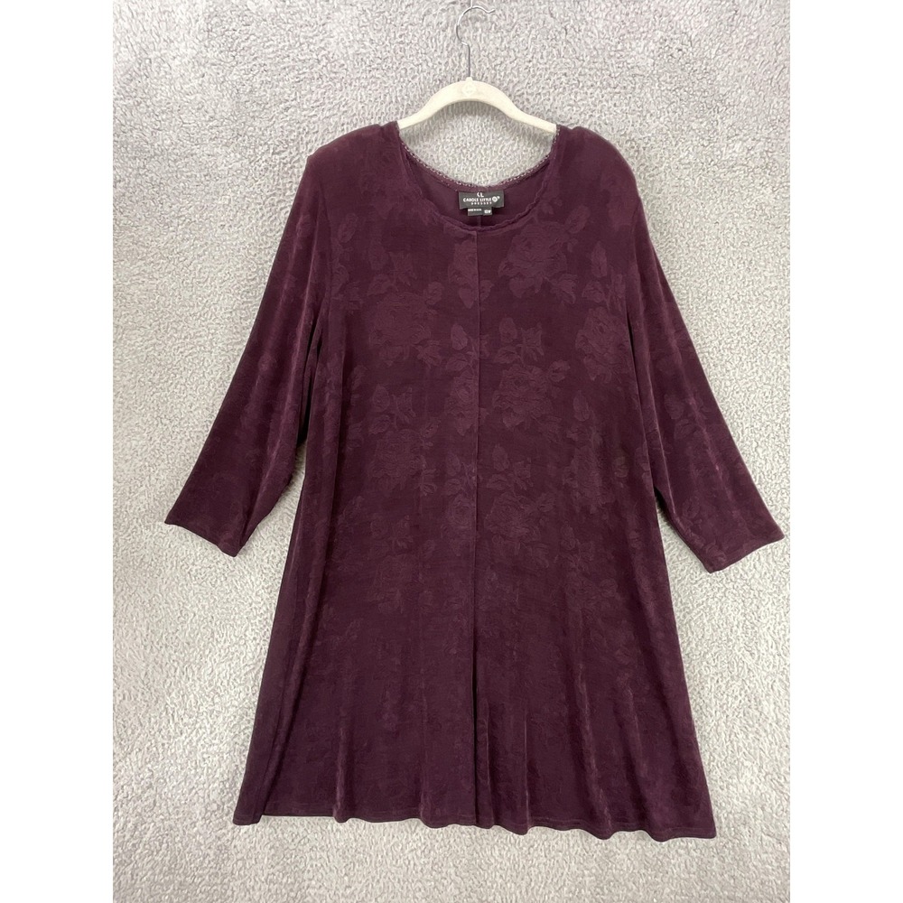 Carole Little Dress Women 18W Purple Trapeze Swing Crochet Knit Midi Vintage USA